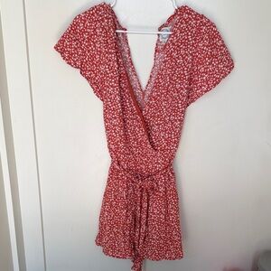 Cottage Chic Blue Rain Red Floral Wrap Dress